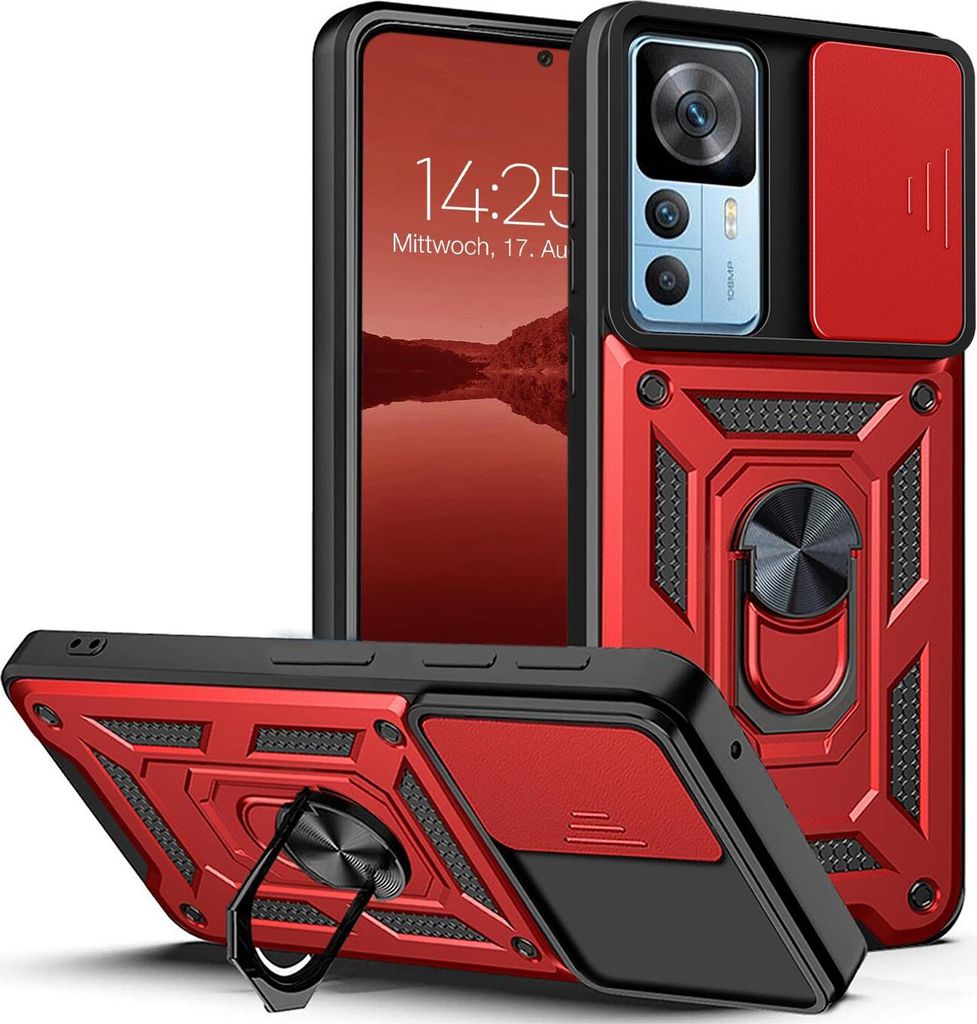 Armor Handyhülle für Xiaomi 12T / 12T Pro Kameraschutz Handy Panzer Case Cover Schutzhülle Outdoor Farbe: Rot