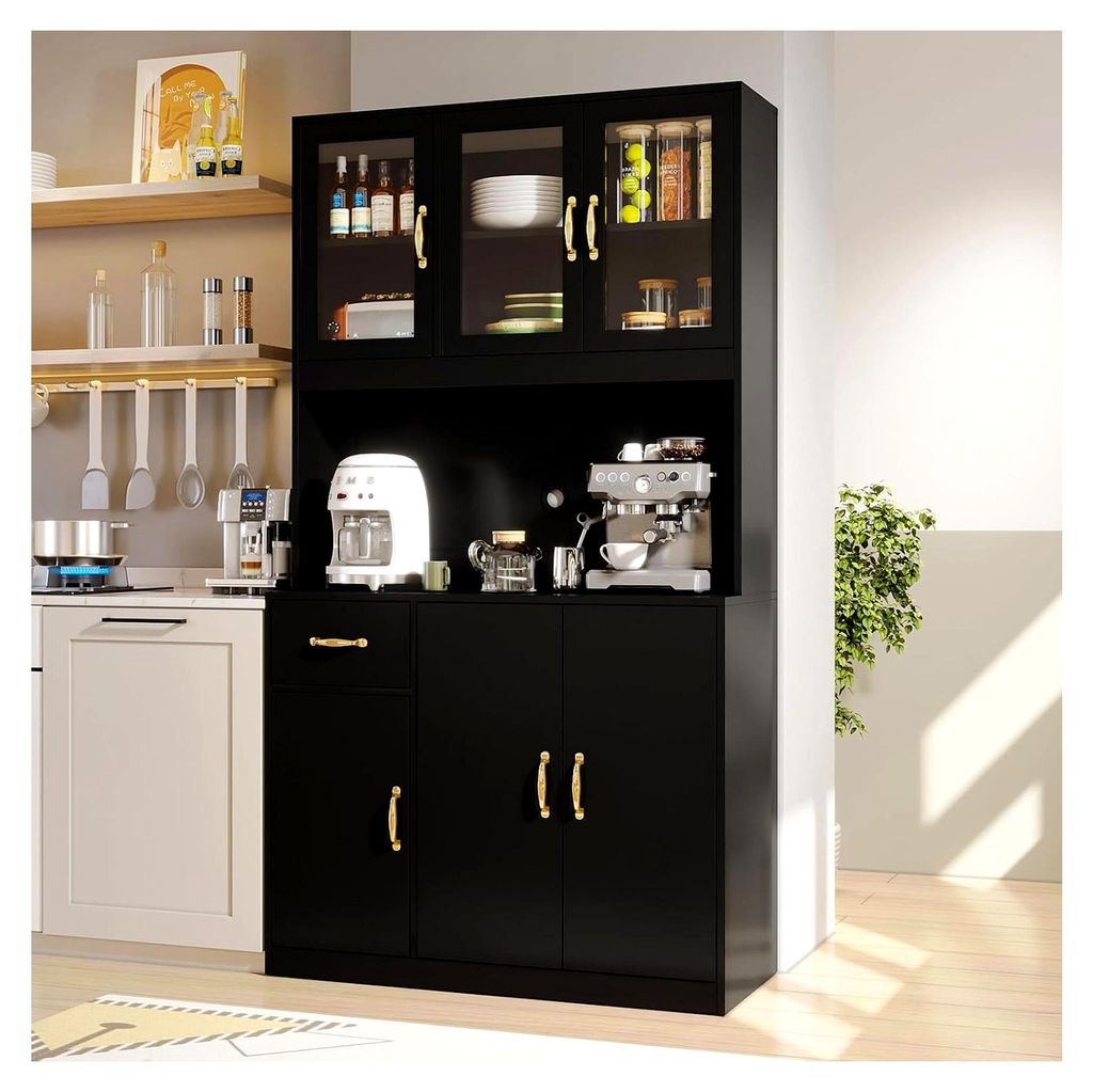 Küchenschrank, Küchenbuffet, Vitrinenschrank, Buffetschrank, Mehrzweckschrank, Hochschrank mit 5 Schränken, Verstellbaren Ablagen, Spanplatte, 1...