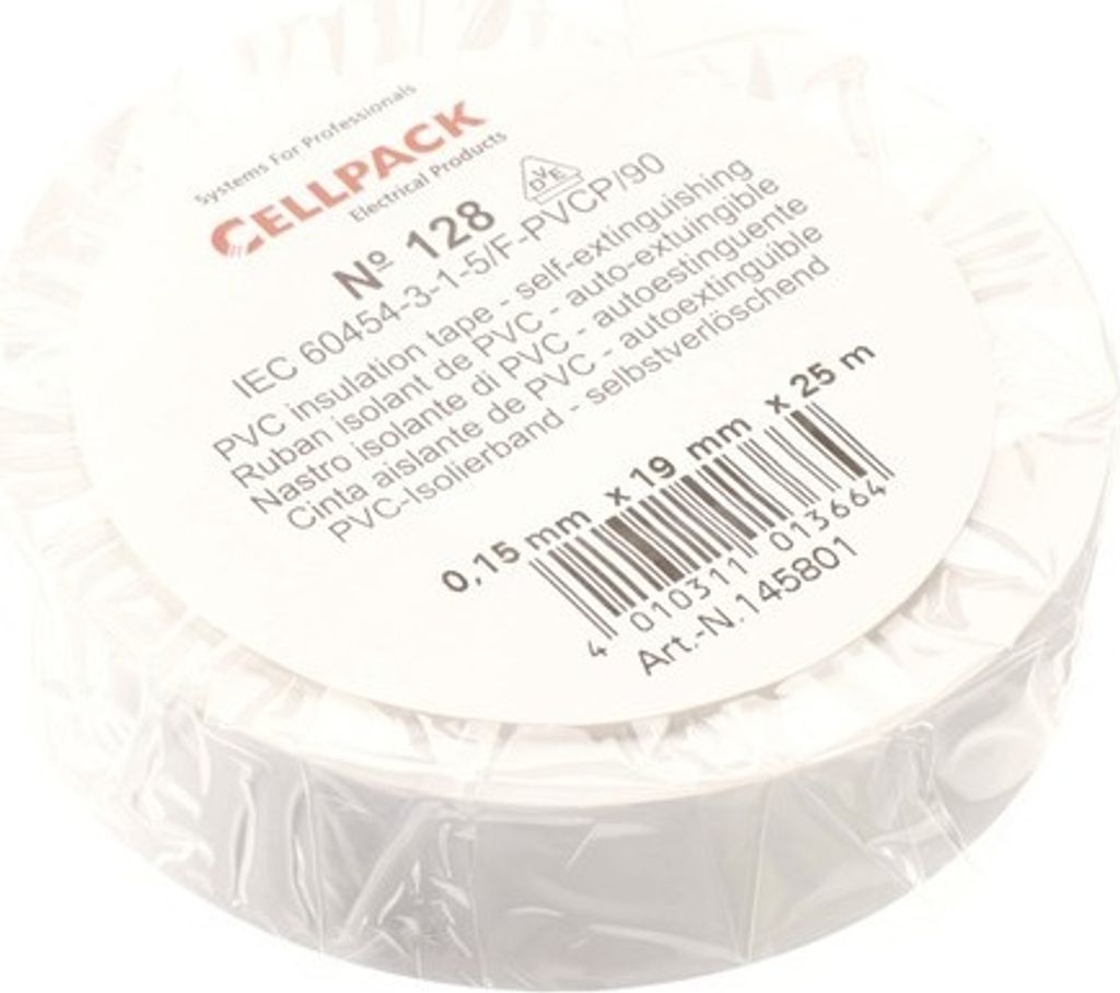 Cellpack 145801 - 1 stuk - Wit - 25 meter - 19 mm - 0,15 mm Productafbeelding 