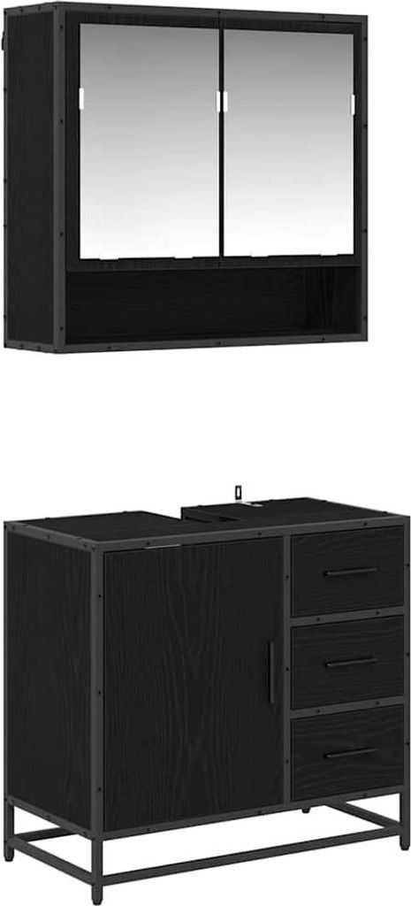 Badezimmermöbel-Set 2 pcs Schwarz Eichen-Optik Holzwerkstoff