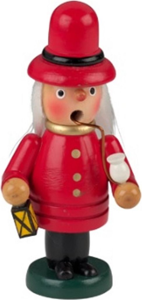 Dies ist ein Räuchermännchen der einen Nachtwächter in roter Uniform darstellt.