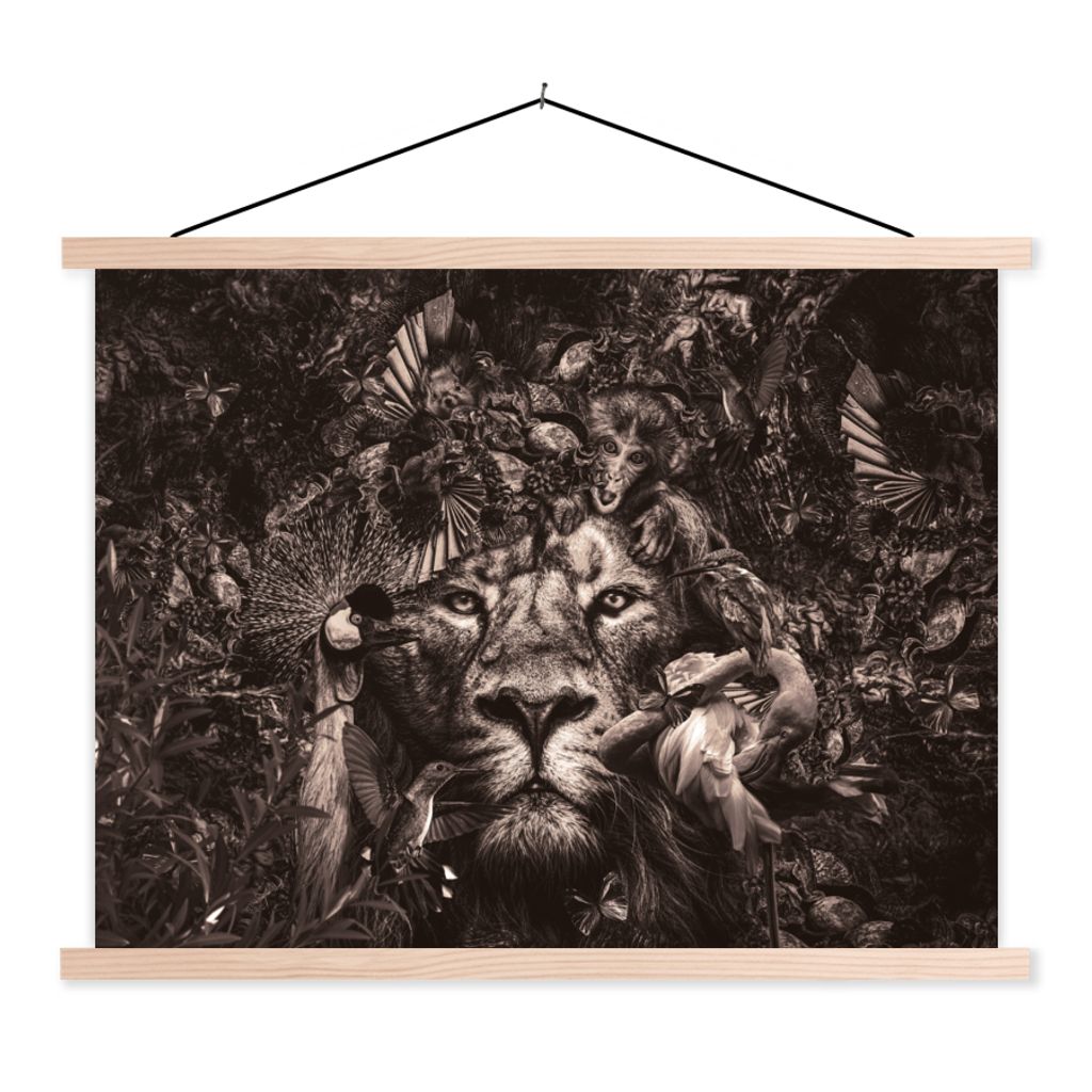 MuchoWow Textilposter Wilde Tiere - Afrika - Schwarz - Weiß 60x45 cm mit holzfarbenen Rahmen - Bild