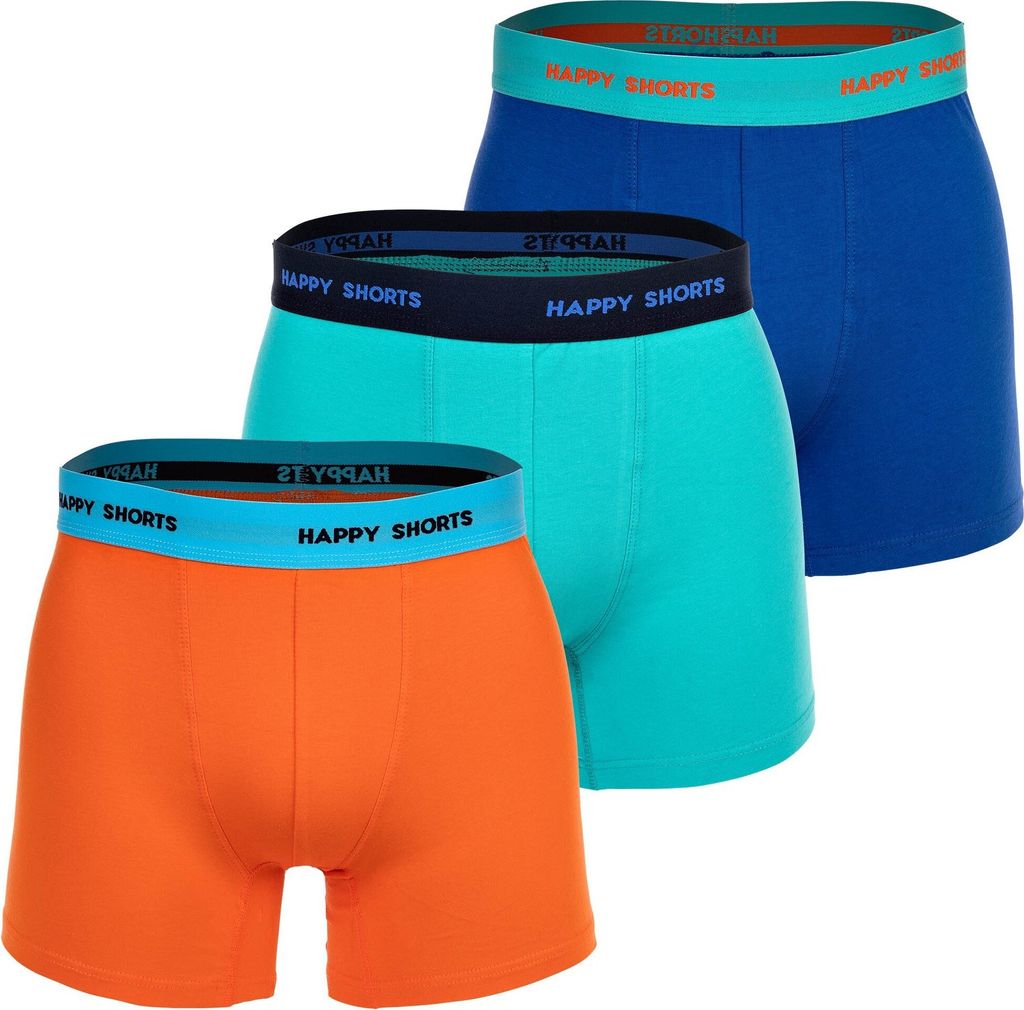 Happy Shorts Herren Boxer Shorts, 3er Pack - Retro Jersey, Logobund Blau/Orange/Türkis S