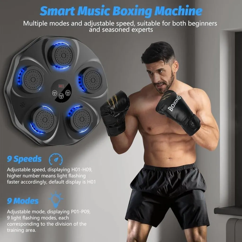 Machine de boxe intelligente avec LED et musique Bluetooth, cible murale - 4
