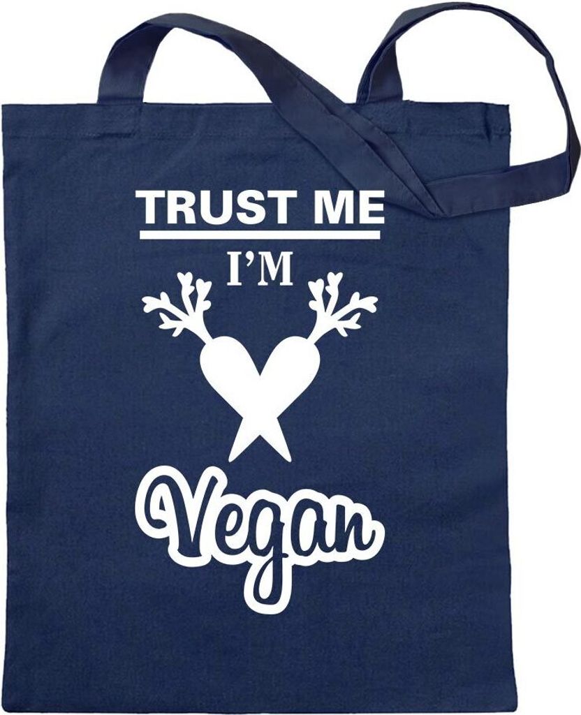 Kiwistar - Baumwolltasche - dunkelblau - Trust me, im vegan Veganer - Tragetasche Stoffbeutel Umhängetasche langer Henkel