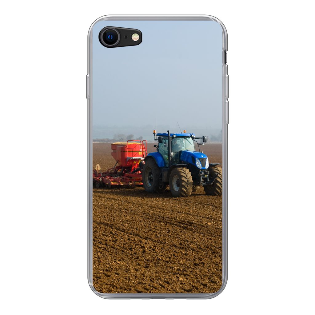 MuchoWow Handyhülle Schutzhülle Hülle für iPhone 8 Traktor - Blau - Nebel Silikon Softcase Handy Hülle - Schutzhaube