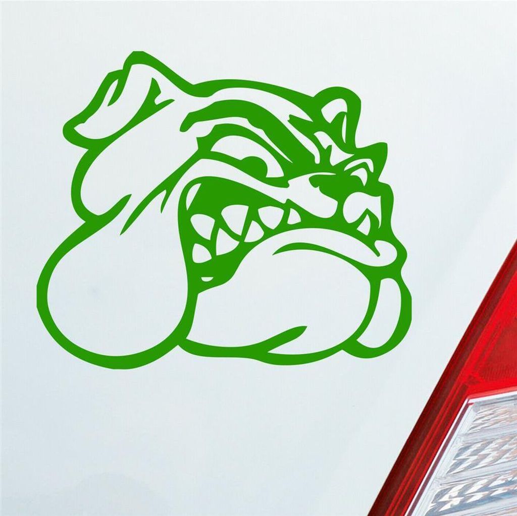 Auto Aufkleber Bulldogge Hund Tier Animal Dogge 12x10 cm Hellgrün Sticker Heckscheibenaufkleber