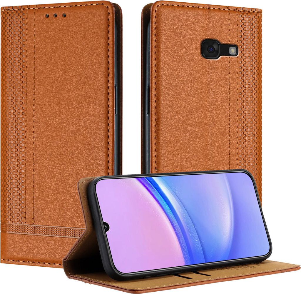Handyhülle für Samsung Galaxy A5 2017 Leder Flip Klappbare Schutzhülle mit Standfunktion Braun