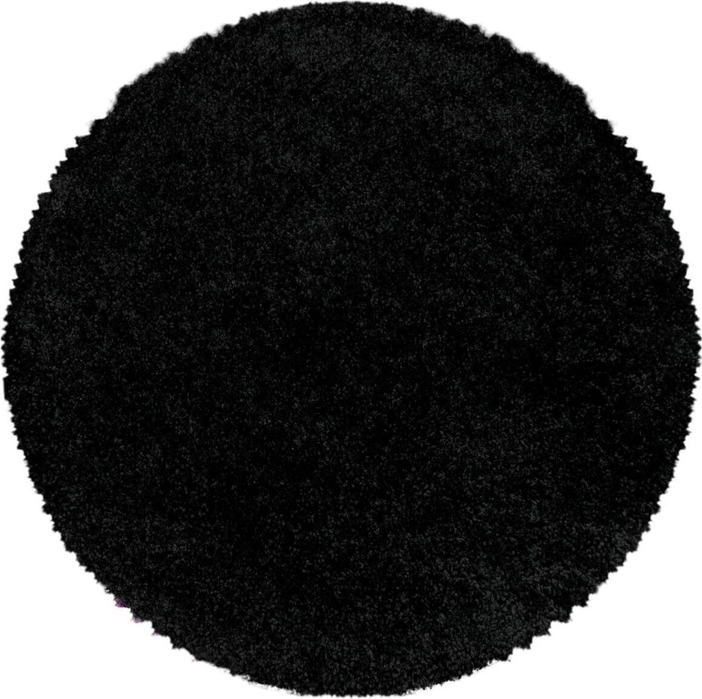 Hochflor Teppich Sima rund, Farbe: Schwarz, Größe:200 cm rund