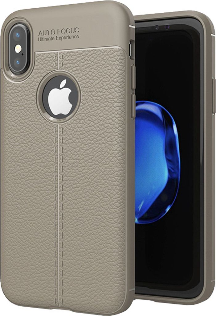 iPhone XS / iPhone X Hülle Lederoptik Schutzhülle TPU Silikon Cover Kamera-Schutz matt Grau, PREMIUM Handyhülle