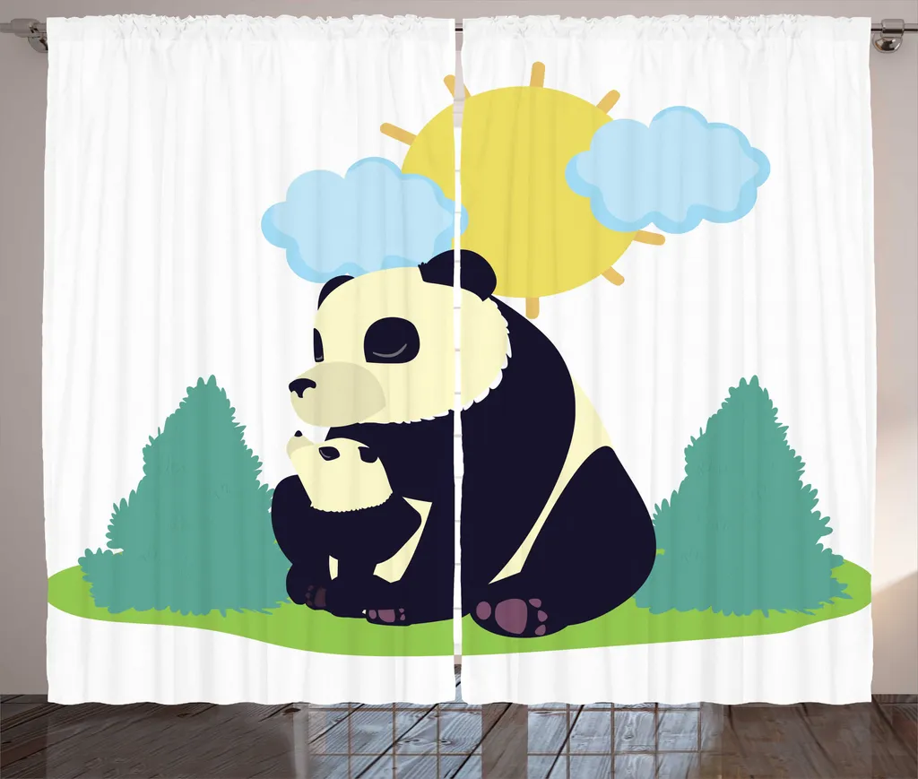Rideaux de Salon Imprimés Panda Mammifère 280x225 cm Style Rustique