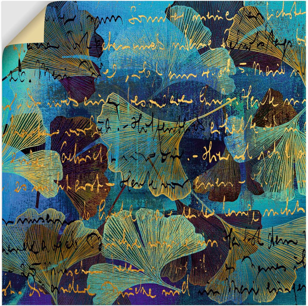 ARTland Wandbild, selbstklebend Ginko auf Blau Größe: 40x40 cm