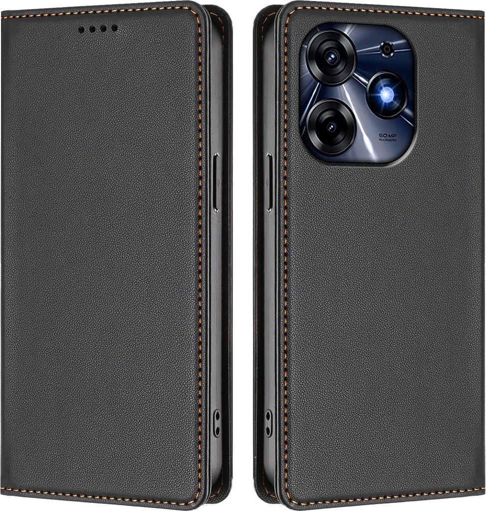 Handyhülle für Tecno Spark 10 Pro, Kunstleder Klapphülle Stoßfeste Magnetische Hülle mit Ständer Schwarz