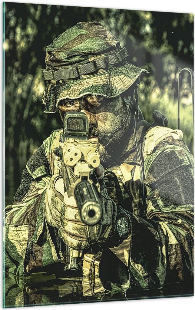 Bilder auf glas - Einteilig - Soldat Gewehr - 50x70cm - Glasbilder - Wandbilder - Bilder - Kunstdruck - zum Aufhängen bereit - Wanddekoration aus ...