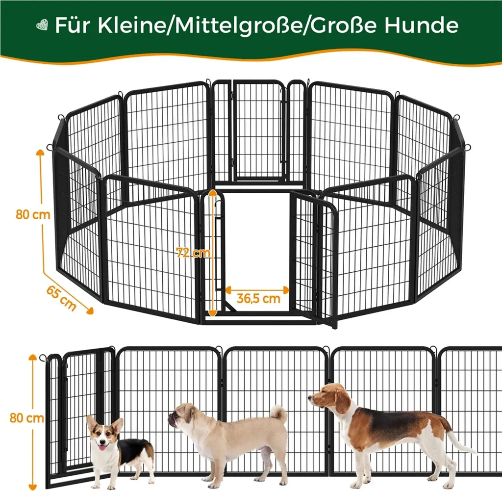 Box da Esterno 614023 Nero Pieghevole Altezza 80 cm | Recinto per Cani - 3