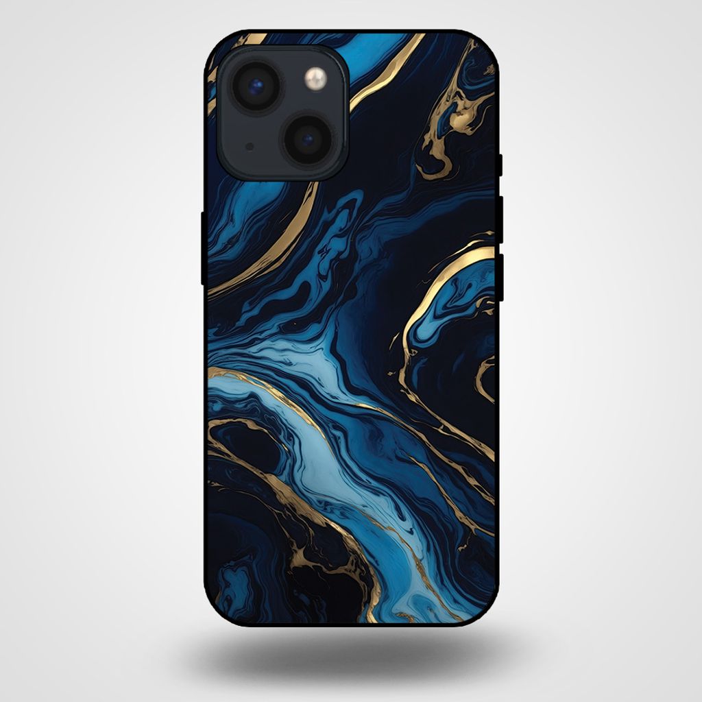 Smartphonica Handyhülle für iPhone 13 Mini mit Marmordruck - TPU-Hülle mit Marmor-Design - Gold Blau