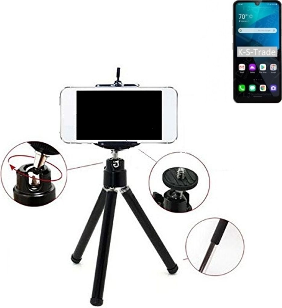 K-S-Trade Smartphone Stativ Dreibein kompatibel mit LG Electronics Harmony 4 Tripod aus Aluminium Klemmstativ Stativ Adapter für Mobiltelefone
