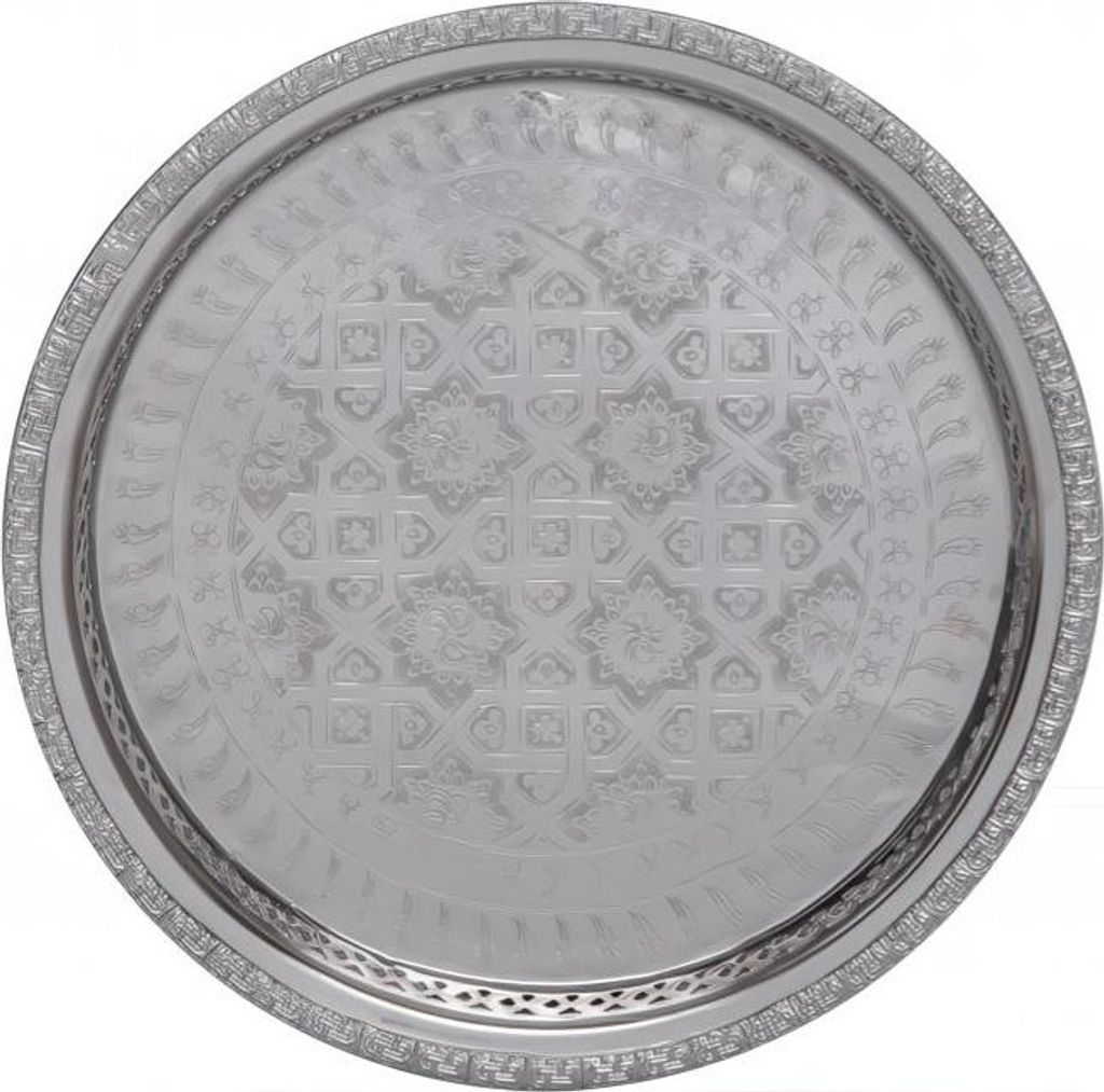 Orientalisches rundes Tablett aus Messing versilbert Nadia | Marokkanisches Teetablett in der Farbe Silber | Orient Deko Silbertablett | Orientalis...