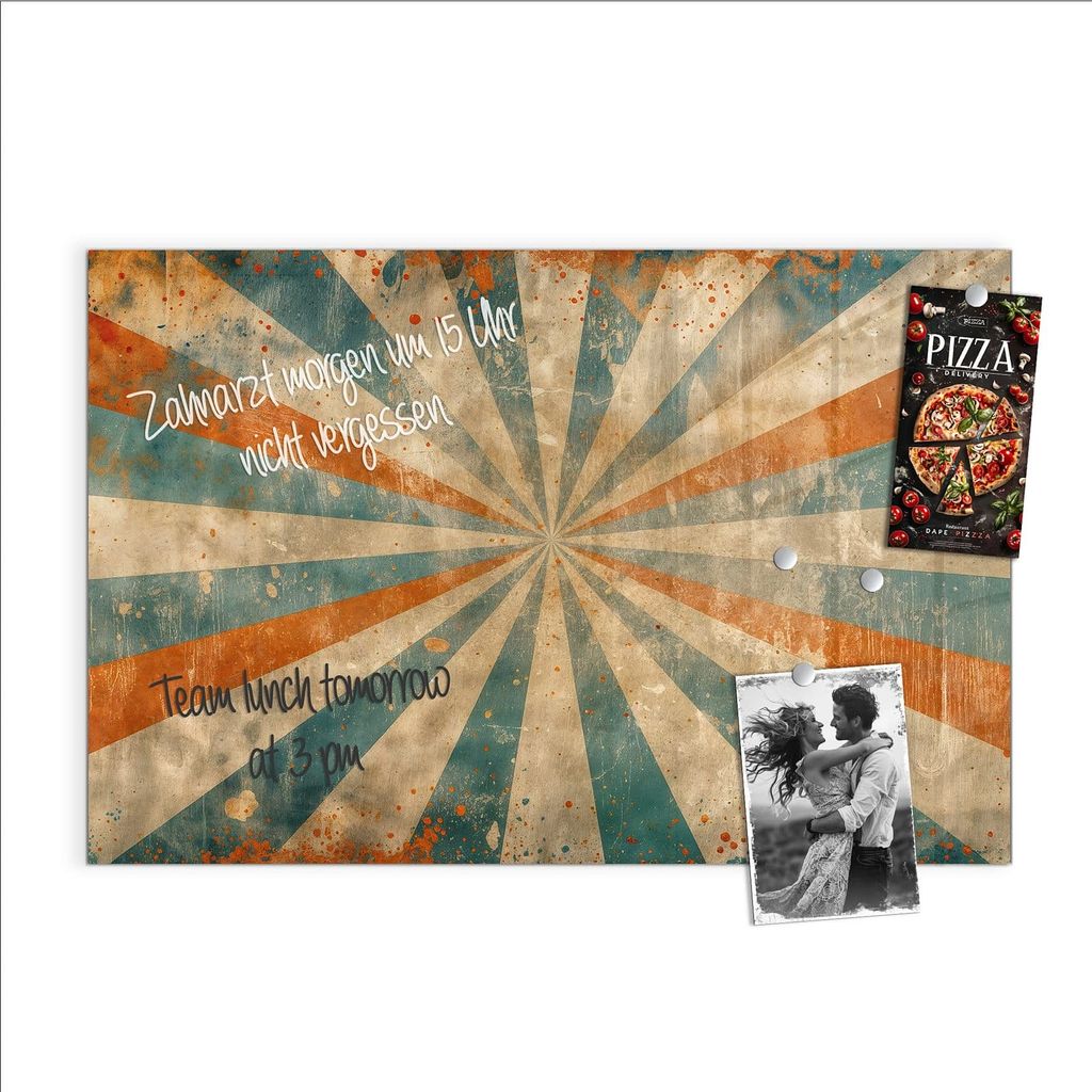 Magnettafel 60x40cm Pinnwand Whiteboard beschreibbar - Retro Strahlen Design