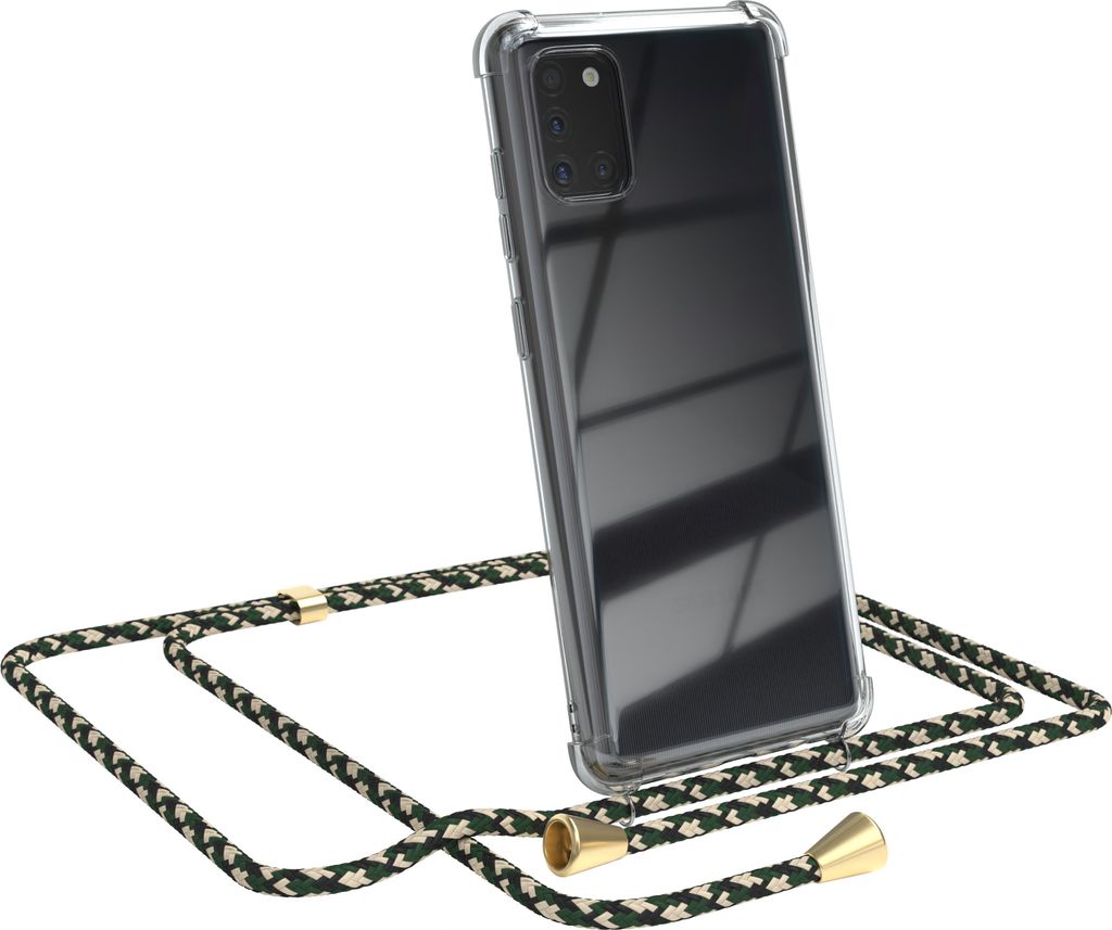 EAZY CASE Handykette kompatibel mit Samsung Galaxy A31, Handyhülle mit Umhängeband, Handykordel, Schutzhülle Clear, Band in Grün