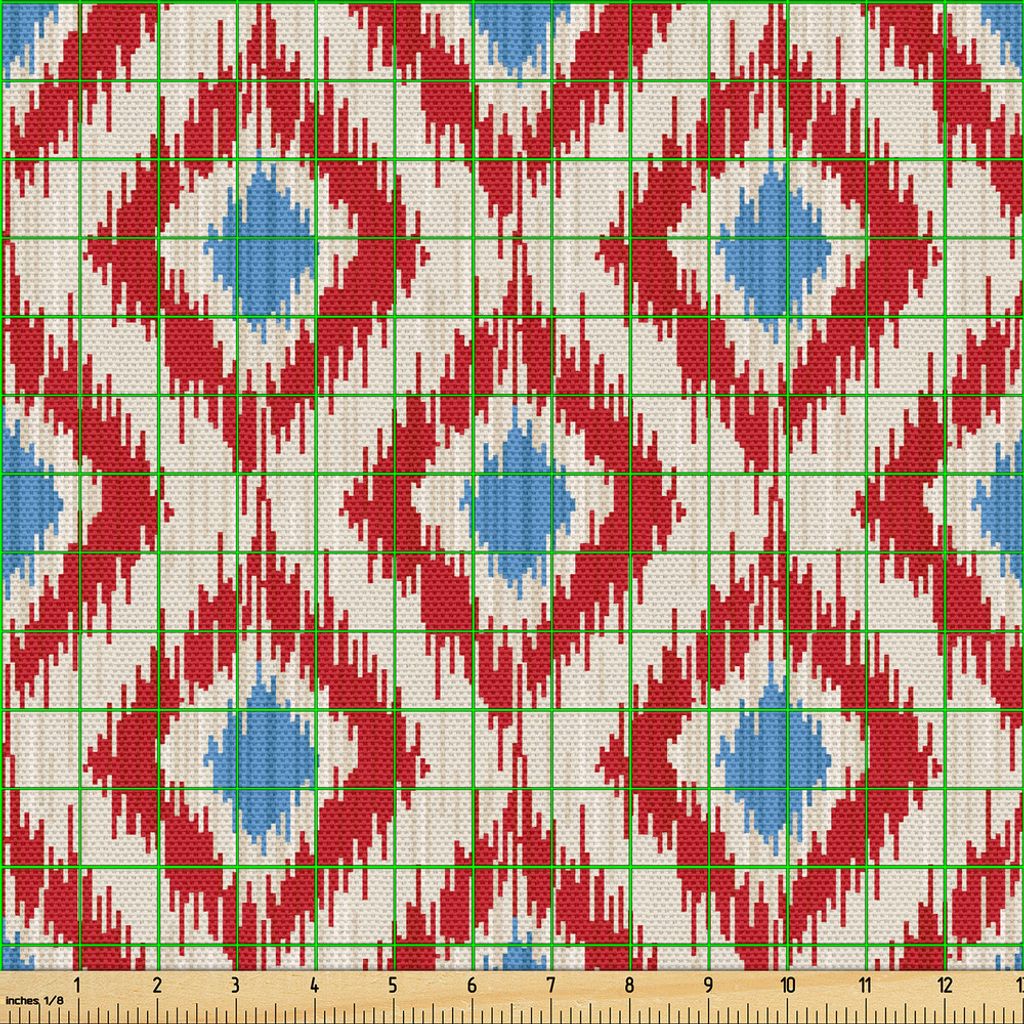 ABAKUHAUS Ikat Gewebe als Meterware, Wiederbelebung-Muster-klassische Diamant-Linie Muster mit traditionellen Gestaltungselementen, 3 M (148 x 300 ...
