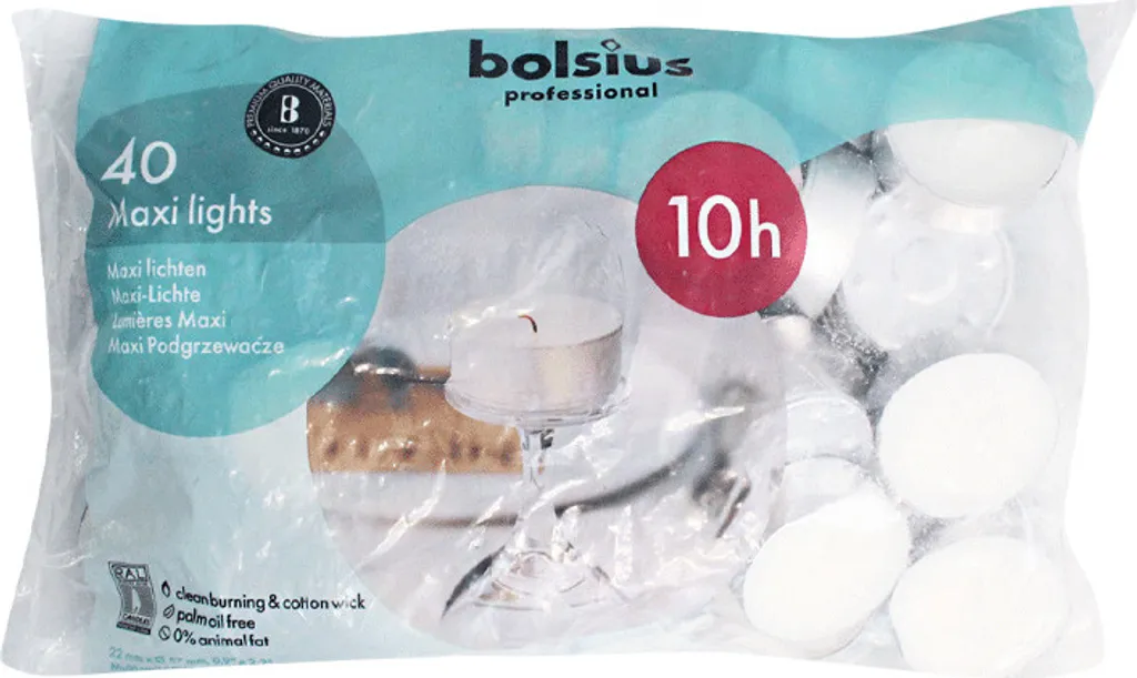 Bolsius Maxi chauffe-plat blanc 57 mm paquet de 40 bougies longue durée
