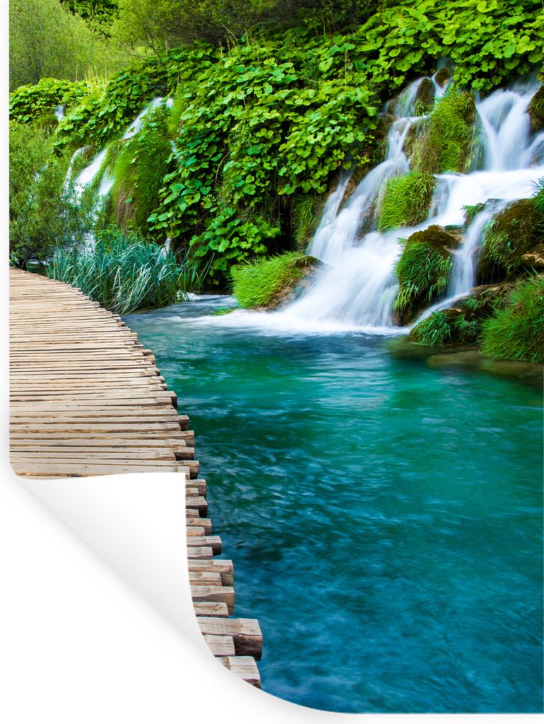 MuchoWow Wandtattoo Wandsticker Wandaufkleber Brücke - Wasser - Pflanzen - Wasserfall - Grün 30x40 cm Selbstklebend und Repositionierbar - Stic...