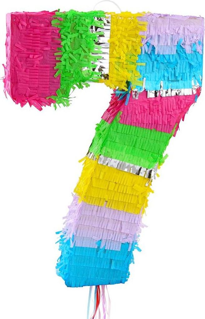 GoDan Pinata Zahl 7, bunt pastell, ungefüllt, 50 cm hoch, Produktbild 