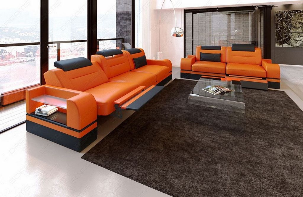 Couchgarnitur Parma 3er und 2er Kunst-Echtleder Mix