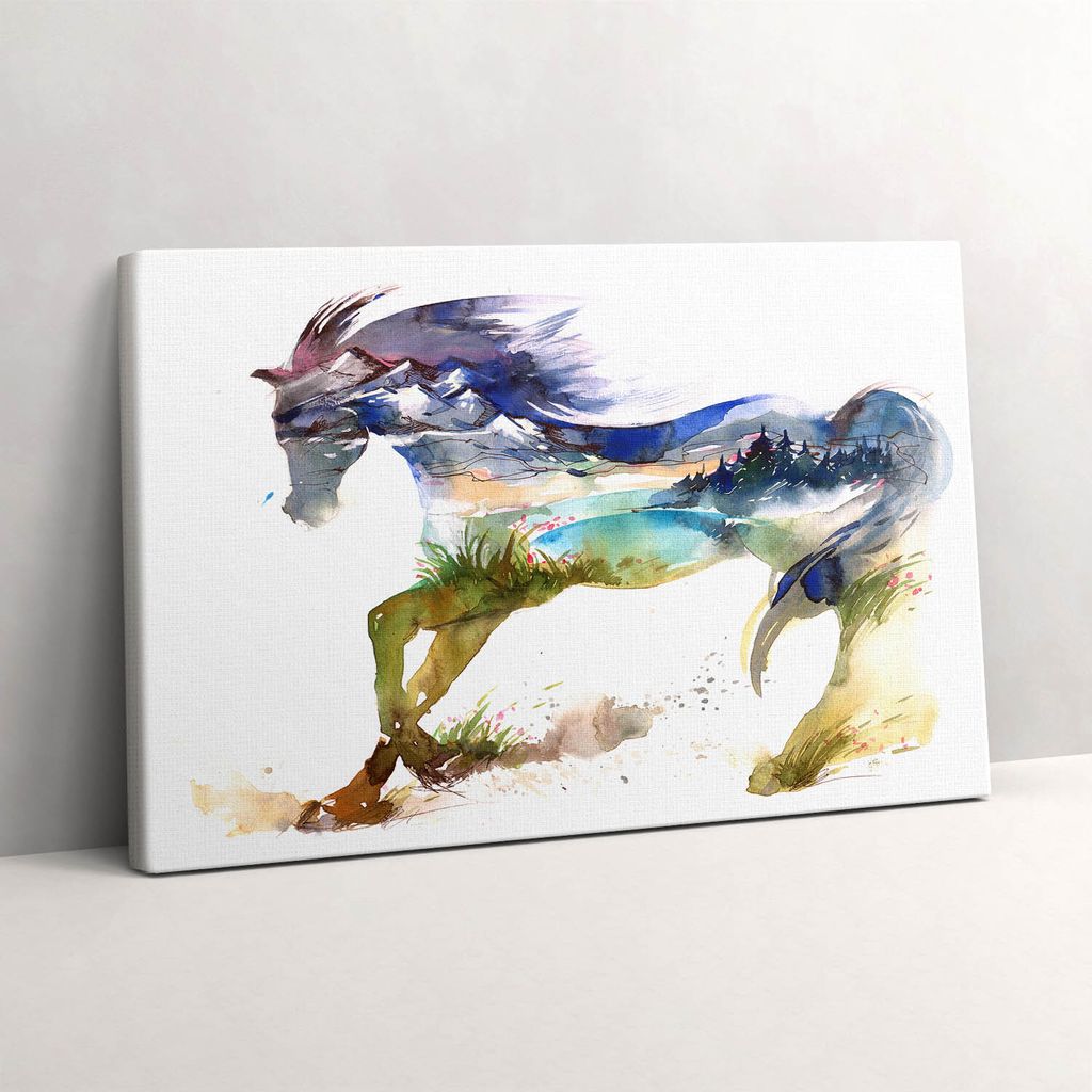 Pferd und gemalte Landschaft – Leinwandbild Wandbild – 60x40 cm – Leinwandbilder – Wandbilder – Schlafzimmer – Flur