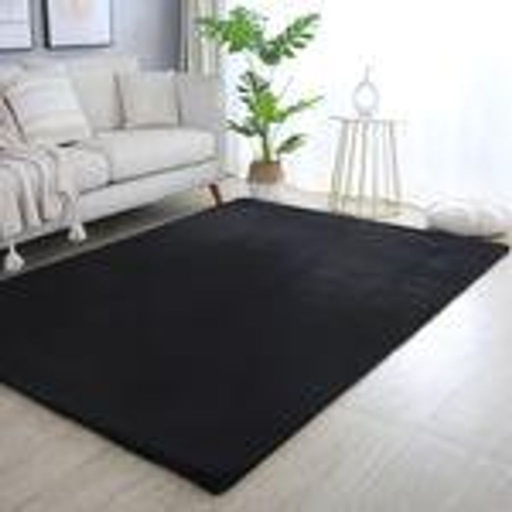Hochflor Teppich Wohnzimmer Einfarbig Fellimitat flauschig weich kuschelig Pastell Töne, Größe: 120 x 170 cm, Farbe: Schwarz
