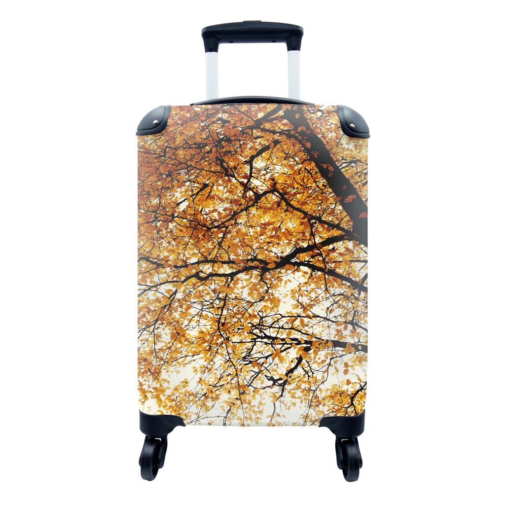 MuchoWow Koffer Handgepäck Trolley Rollkoffer Kleine Reisekoffer mit 4 Rollen - Baum - Herbstblätter - Jahreszeiten - Rustikal - Cabin Size < 5...