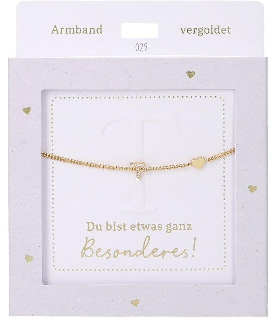 Depesche Armband Gold mit T-Anhänger und Herz, Geschenk für Mädchen