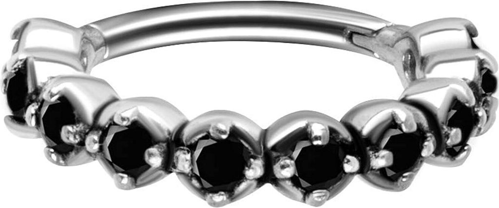 Karisma Edelstahl 316L Hinged/Clicker Ring Piercing Ohrring Zirkonia Set 1,2x8mm - Gold Black Zirkonia