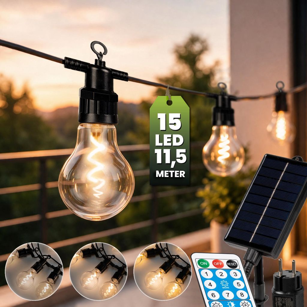 LUMILED Solárne svetelné reťaze do exteriéru 11,5 m, 15x Obrázok produktu 