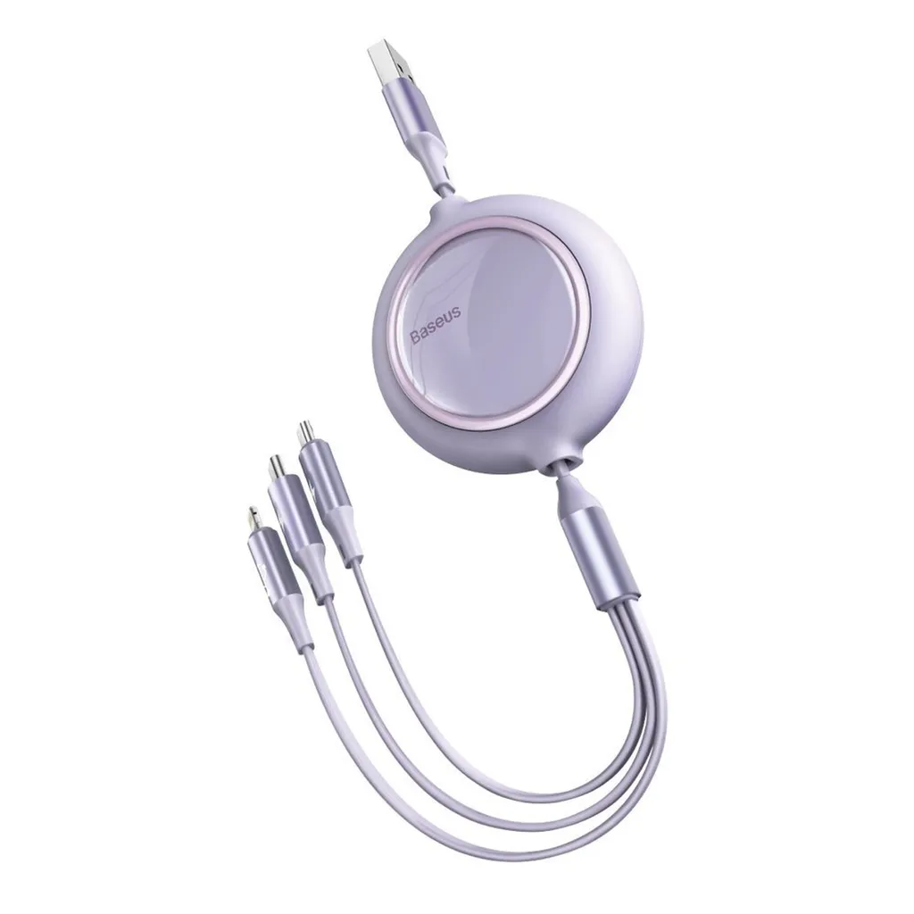 Baseus 3in1 3.5A Cavo USB Lightning + Type-C + MicroUSB 1.2M Cavo di ricarica rapida in viola