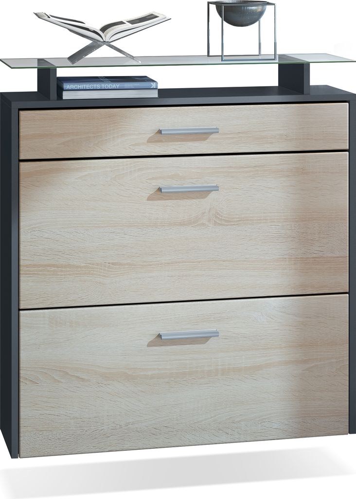 Vladon Schuhschrank Malea, Anthrazit matt/Eiche sägerau - Produktbild 
