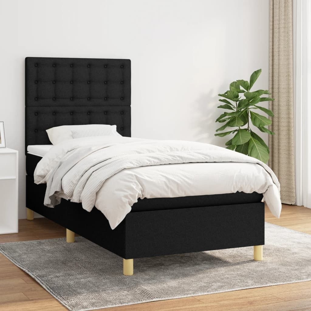 The Living Store Boxspringbett mit Matratze Schwarz 90x190 cm Stoff