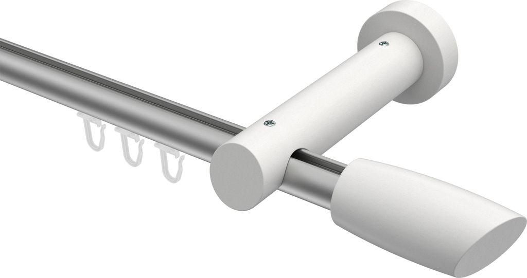 Interdeco Innenlaufstange / Gardinenstange mit Innenlauf Silbergrau / Weiß, Typ Talent Etta (Ellipse Schräge), 20 mm Ø 1-läufig, 440 cm