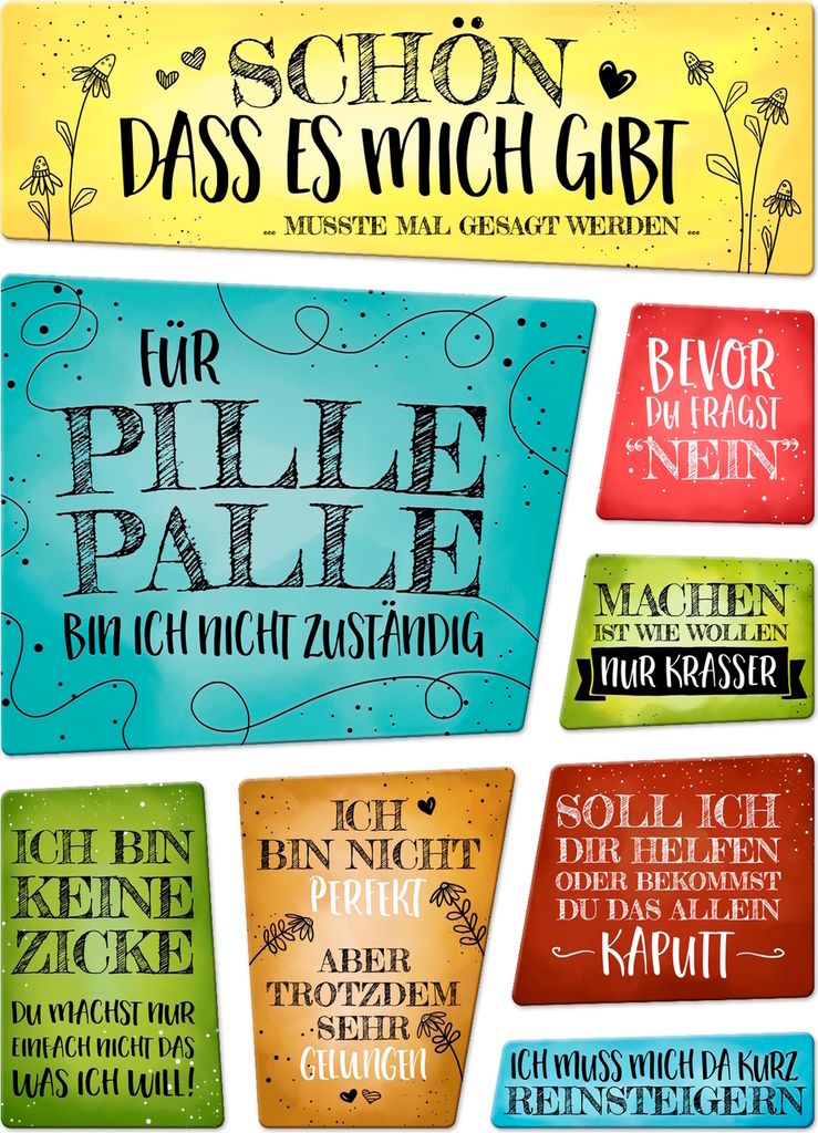 Kühlschrankmagnete 8er Set - Sprüche über sich selbst im Produktbild 