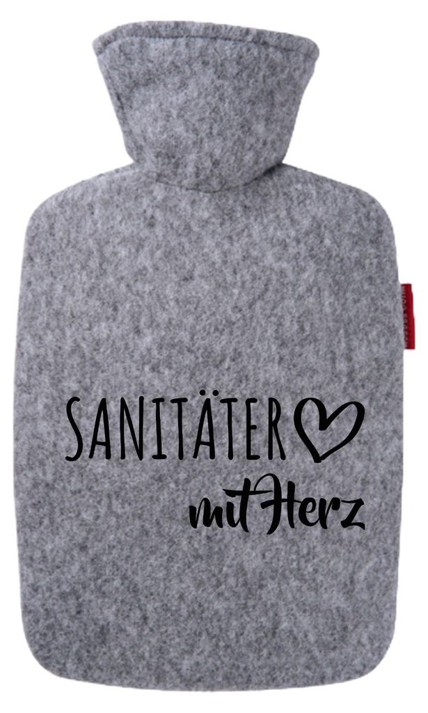 Huuraa Wärmflasche Sanitäter mit Herz 1,8 Liter Filz Classic Filzbezug Bettflasche Geschenkidee