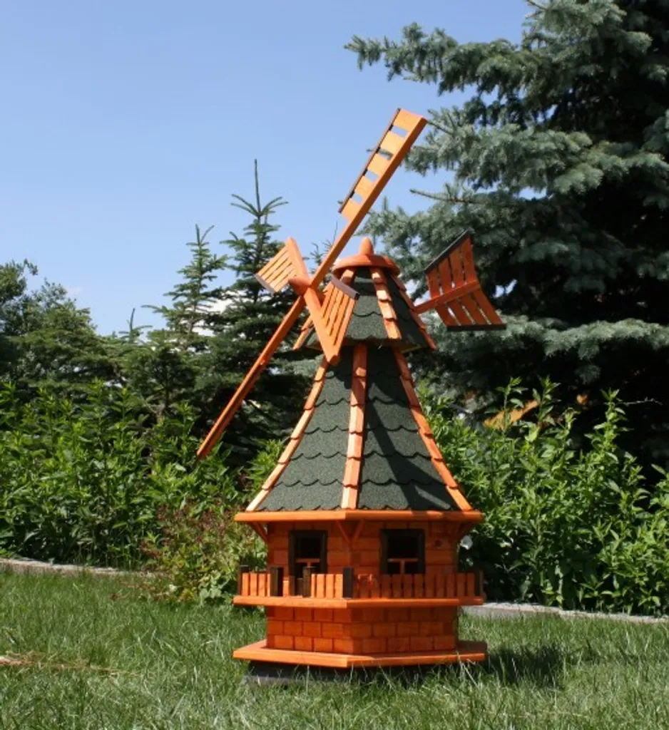 Moulin à vent bois traité avec éclairage solaire vert haute autonomie