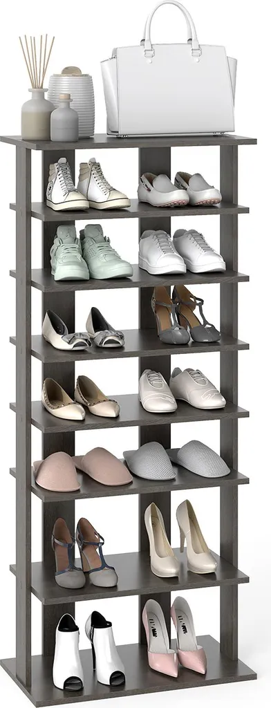 COSTWAY Étagère à chaussures étroite à 8 niveaux en bois gris moderne