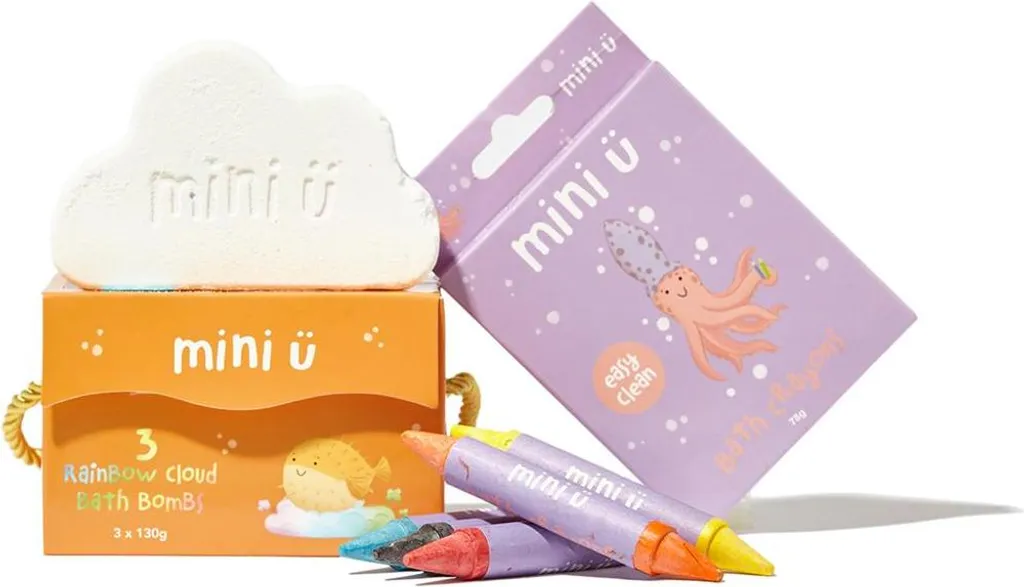 Bombe de bain Nuage effervescente et Crayons lavables coffret Mini-U