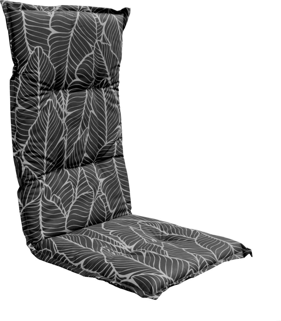 Spetebo Pflegeleichtes Polster für Hochlehner - Blätter - Gartenstuhl Auflage grau mit Haltegurt - Sitzkissen Stuhlauflage (Modell 22)