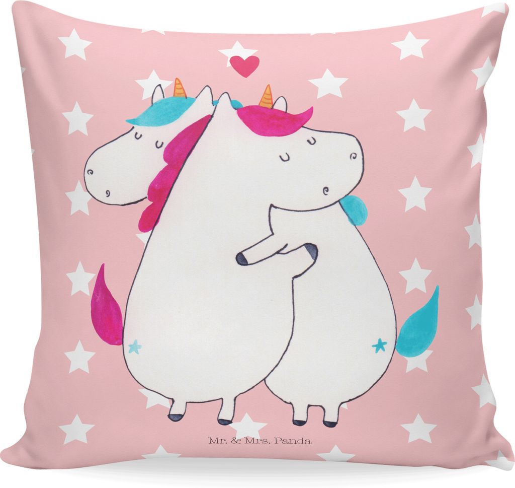 Mr. & Mrs. Panda Dekokissen Einhorn Mitteilung - Rot Pastell - Geschenk, kissen für sofa, kuschelkissen 40x40, Deko, Spruch, Partner, Valentinstag...