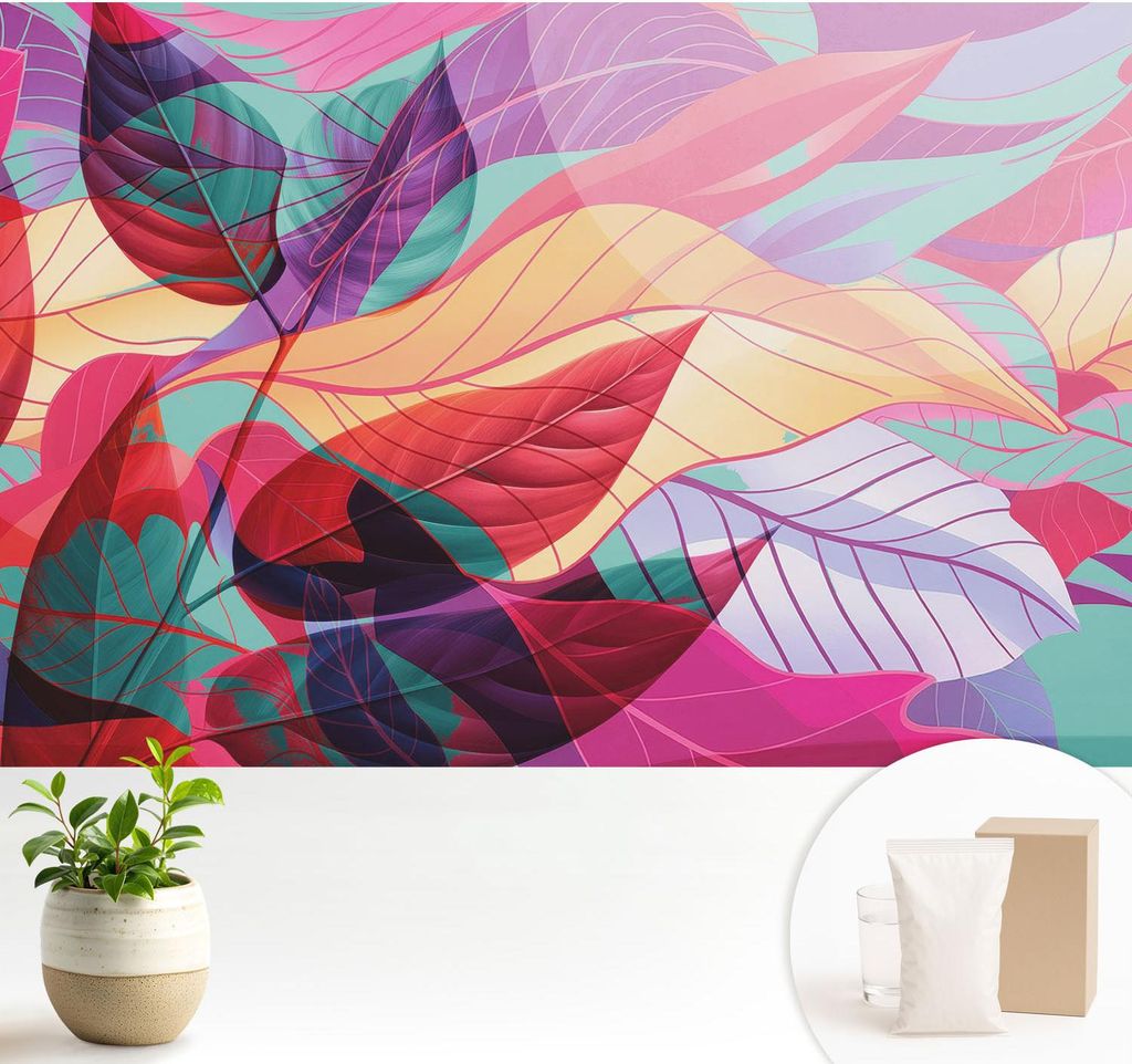 Fototapete - 104x70 cm - Tapete - Wandtapete - Wandbilder - Dekofolie - Tapete Folie - Wand - Dekoration - Wohnzimmer - Abstrakte Blätter