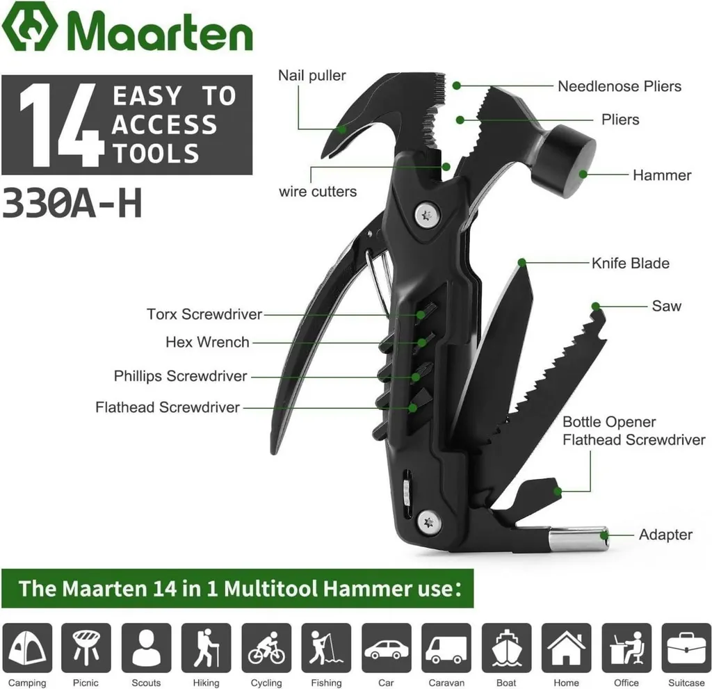 Multitool Maarten 14 en 1 : Ne soyez plus jamais dépourvu en Camping