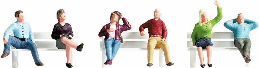 NOCH N Figuren Sitzende, handkolorierte Modellfiguren, perfekt für N-Spur Modelleisenbahnen und Dioramen, Set aus sechs Figuren