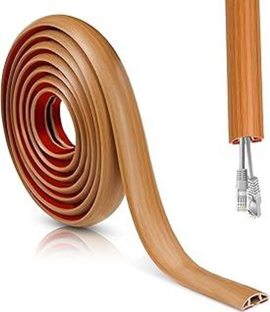 Kabelkanal Holzoptik Selbstklebend, 3CMx3M Flexible Klein Kabelkanal Braun Boden Kabelbrücke Flexible Kabelabdeckung Kabelschacht Leicht zu Schnei...